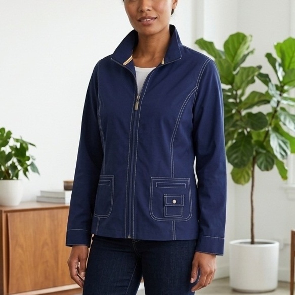 Navy Blue Full Zip Zenergy by Chico's Activewear Sports Resort‎ Jacket 2 Large